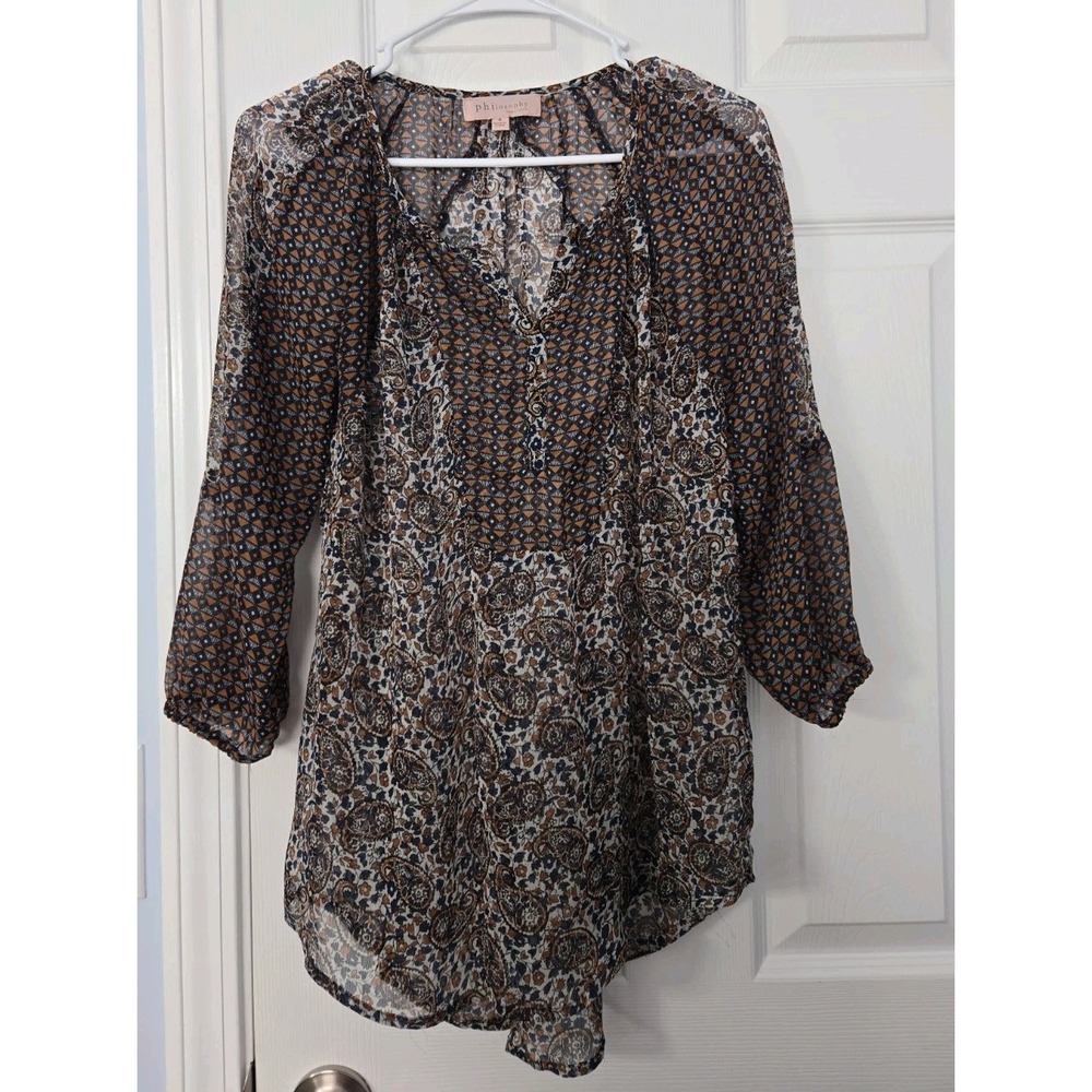 Philosophy Womans 3/4 Sleeve Size Small Paisley Print See Through